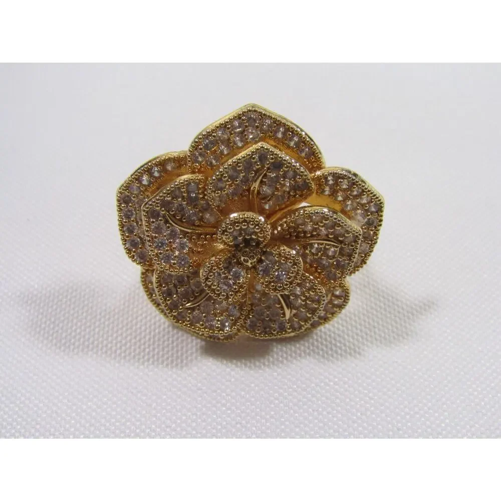 Gold‎ Tone Flower Rhinestone Ring 8 3/4